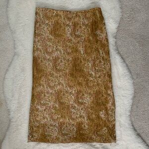 Vintage Tan Mesh Floral Patterned Long Skirt Size L